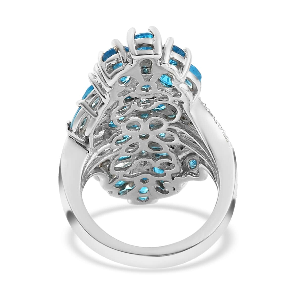 Malgache Neon Apatite and Natural White Zircon Floral Ring in Platinum Over Sterling Silver (Size 6.0) 7.50 Grams 4.30 ctw image number 4