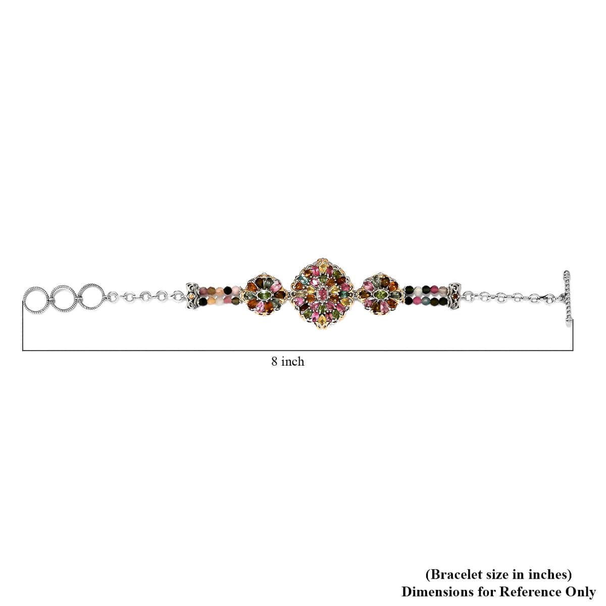 Multi-Tourmaline Toggle Clasp Bracelet in Platinum Over Sterling Silver (7.25 In) 14.75 ctw image number 4