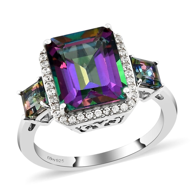 Northern Lights Mystic Topaz and Natural White Zircon Ring in Platinum Over Sterling Silver (Size 6.0) 6.75 ctw