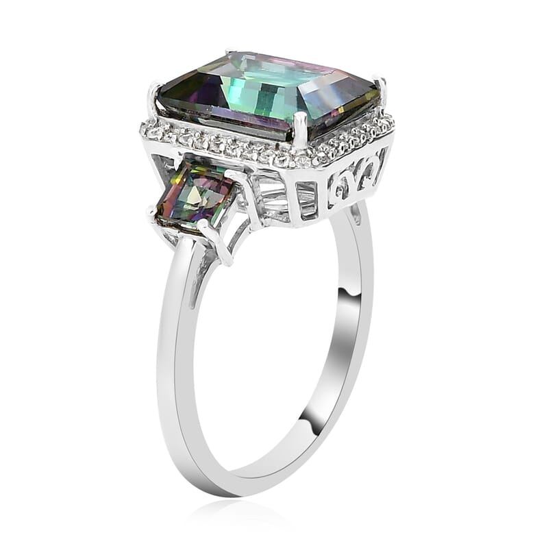 Northern Lights Mystic Topaz and Natural White Zircon Ring in Platinum Over Sterling Silver (Size 6.0) 6.75 ctw