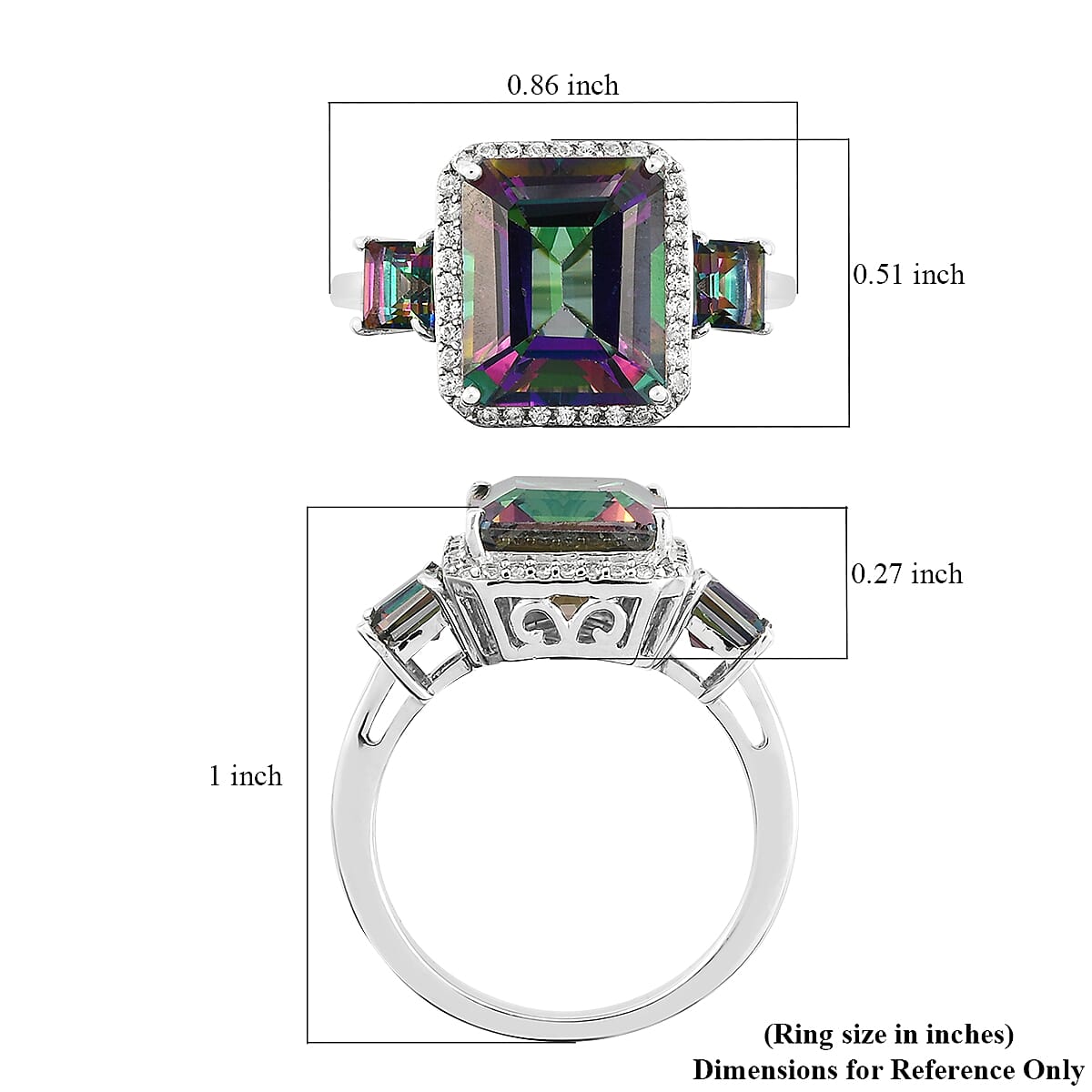 Northern Lights Mystic Topaz and Natural White Zircon Ring in Platinum Over Sterling Silver (Size 6.0) 6.75 ctw