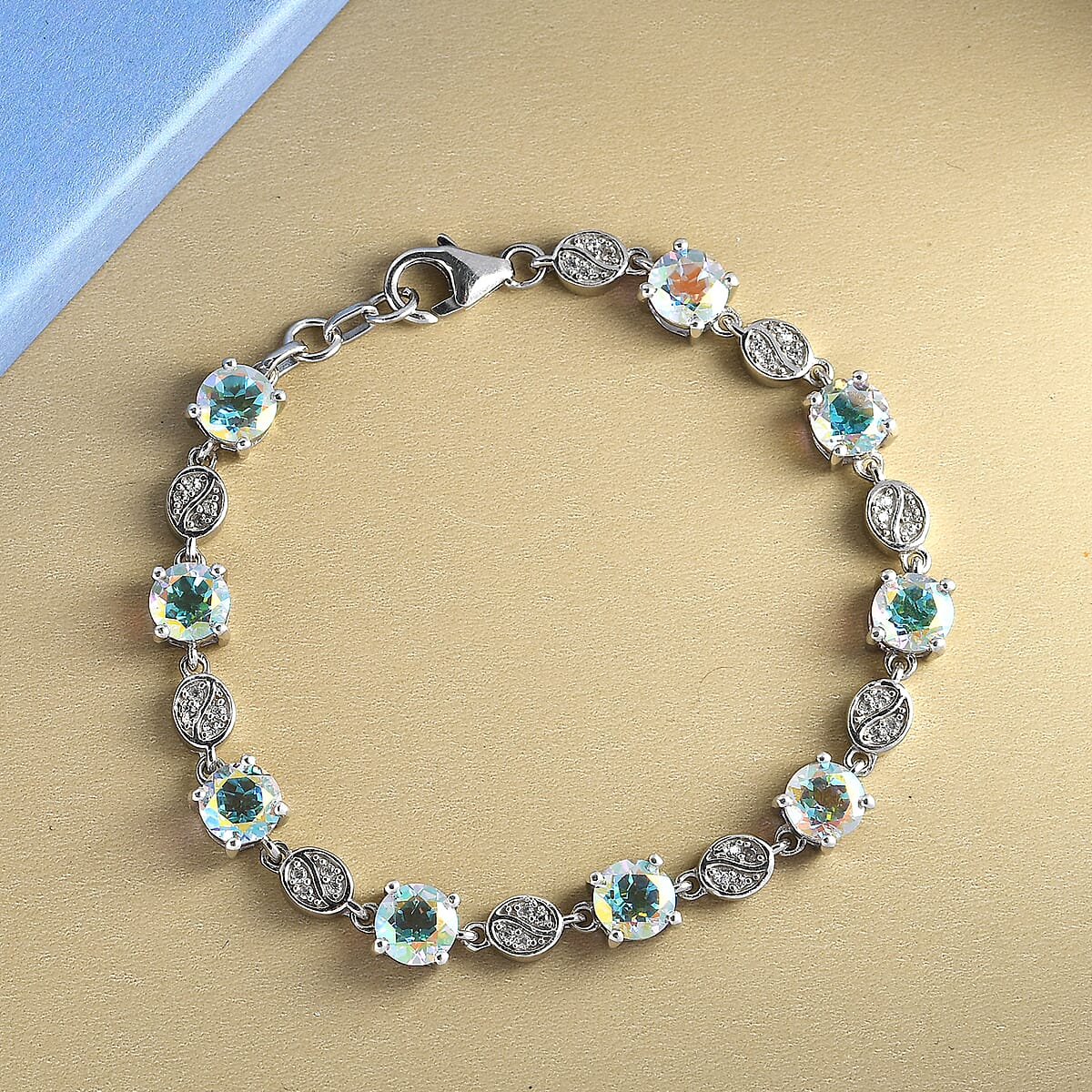Mercury Mystic Topaz and Natural White Zircon Link Bracelet in Platinum Over Sterling Silver (8.00 In) 9.80 Grams 9.15 ctw image number 1