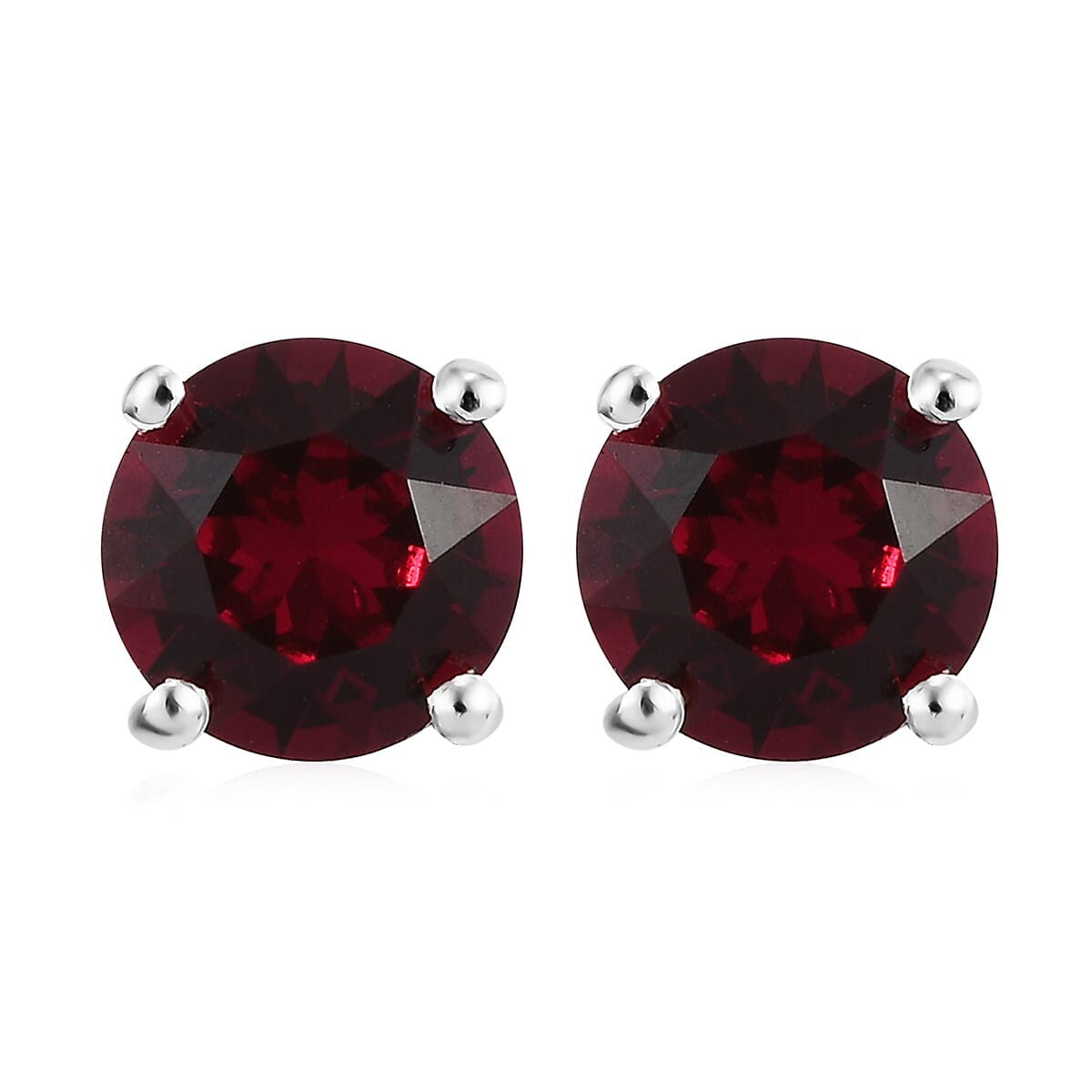 Ruby Color Crystal Solitaire Stud Earrings in Sterling Silver