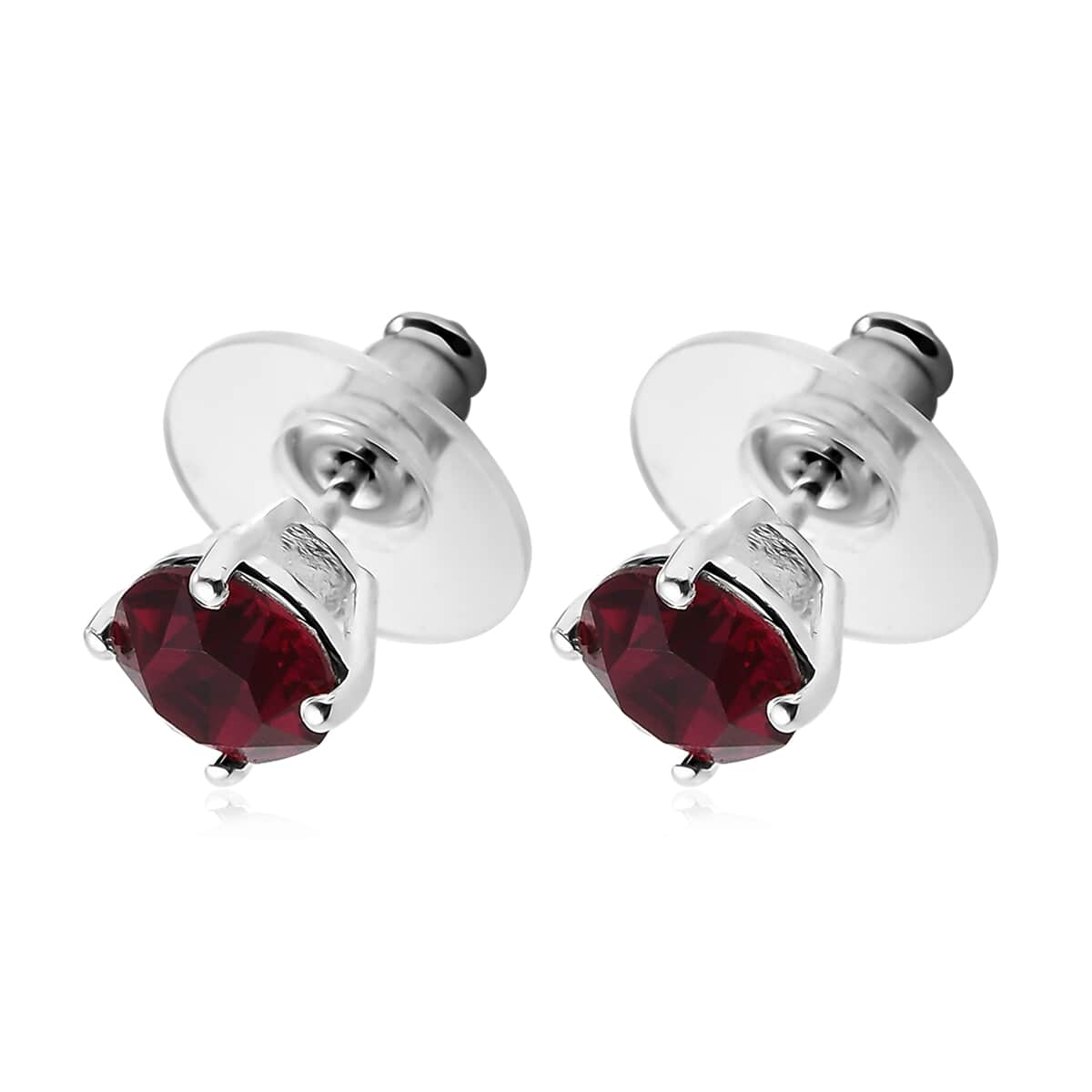 Ruby Color Crystal Solitaire Stud Earrings in Sterling Silver image number 3