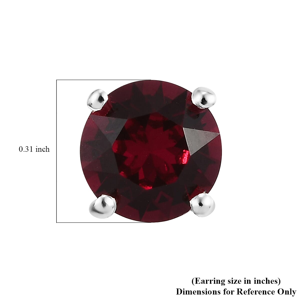 Ruby Color Crystal Solitaire Stud Earrings in Sterling Silver