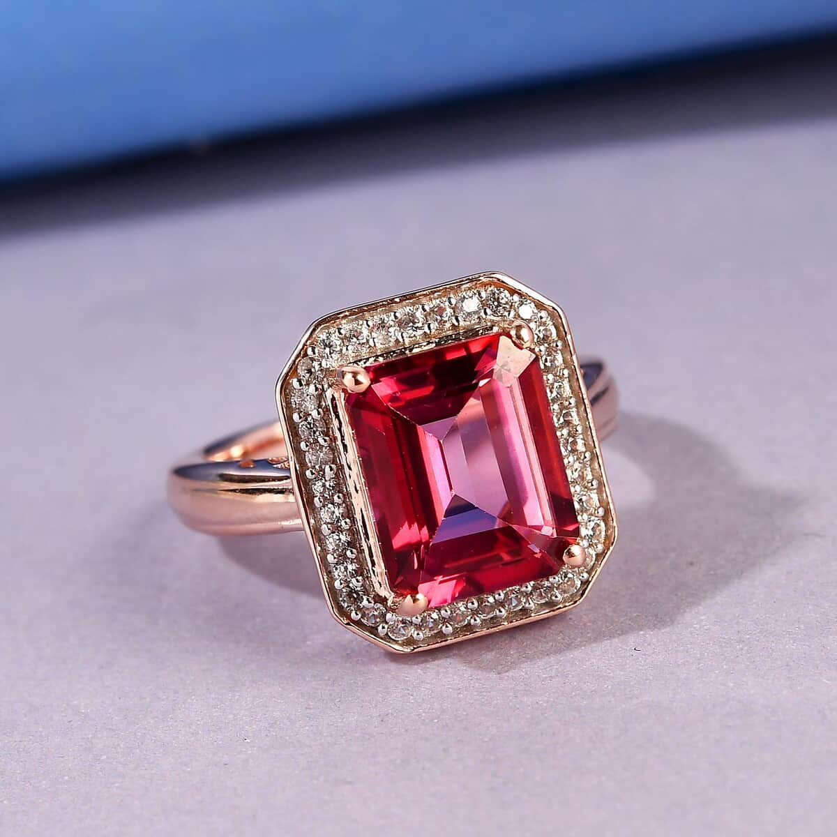 Pure Pink Mystic Topaz and White Zircon Halo Ring in Vermeil Rose Gold Over Sterling Silver (Size 7.0) 4.50 ctw image number 1