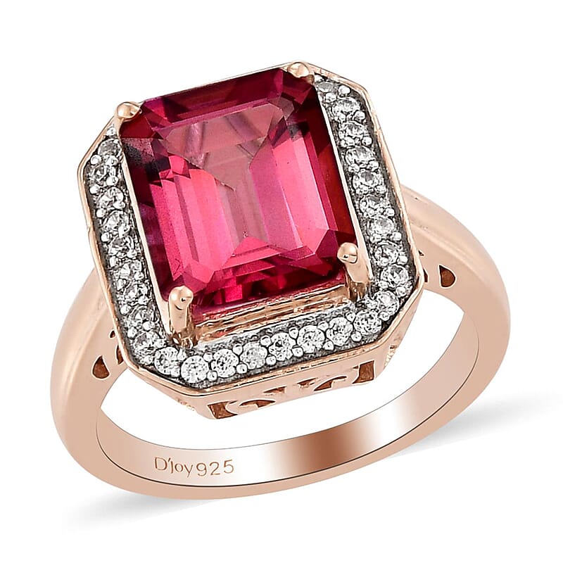 Pure Pink Mystic Topaz and Natural White Zircon Halo Ring in Vermeil Rose Gold Over Sterling Silver (Size 9.0) 4.50 ctw