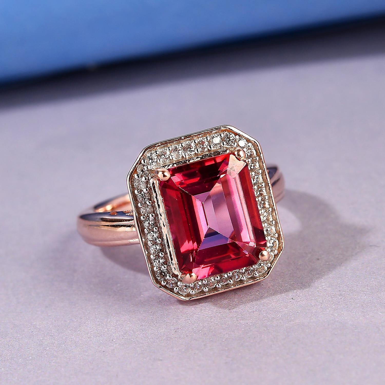 Pure Pink Mystic Topaz and Natural White Zircon Halo Ring in Vermeil Rose Gold Over Sterling Silver (Size 9.0) 4.50 ctw