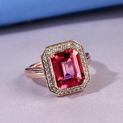 Pure Pink Mystic Topaz and Natural White Zircon Halo Ring in Vermeil Rose Gold Over Sterling Silver (Size 9.0) 4.50 ctw