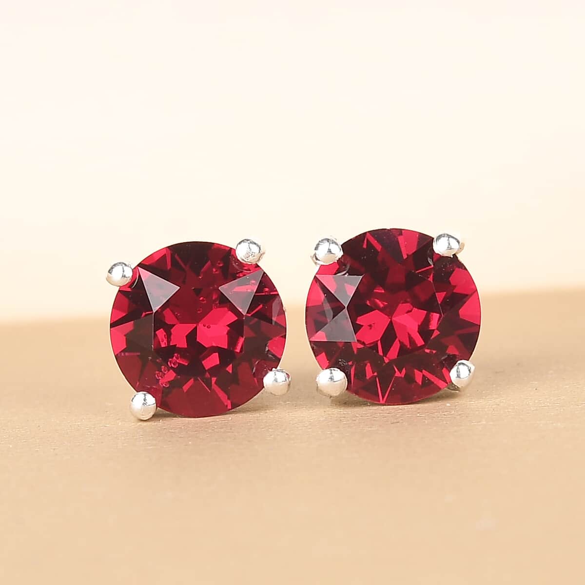 Siam Color Crystal Solitaire Stud Earrings in Sterling Silver image number 1