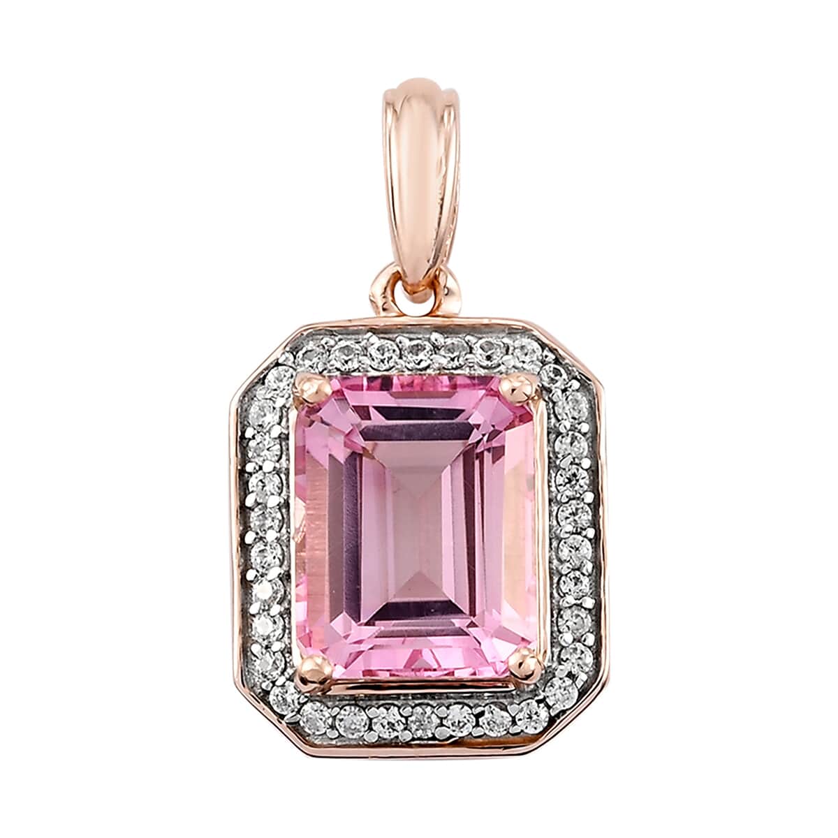 Pure Pink Mystic Topaz and Natural White Zircon Halo Pendant in Vermeil Rose Gold Over Sterling Silver 4.50 ctw image number 0