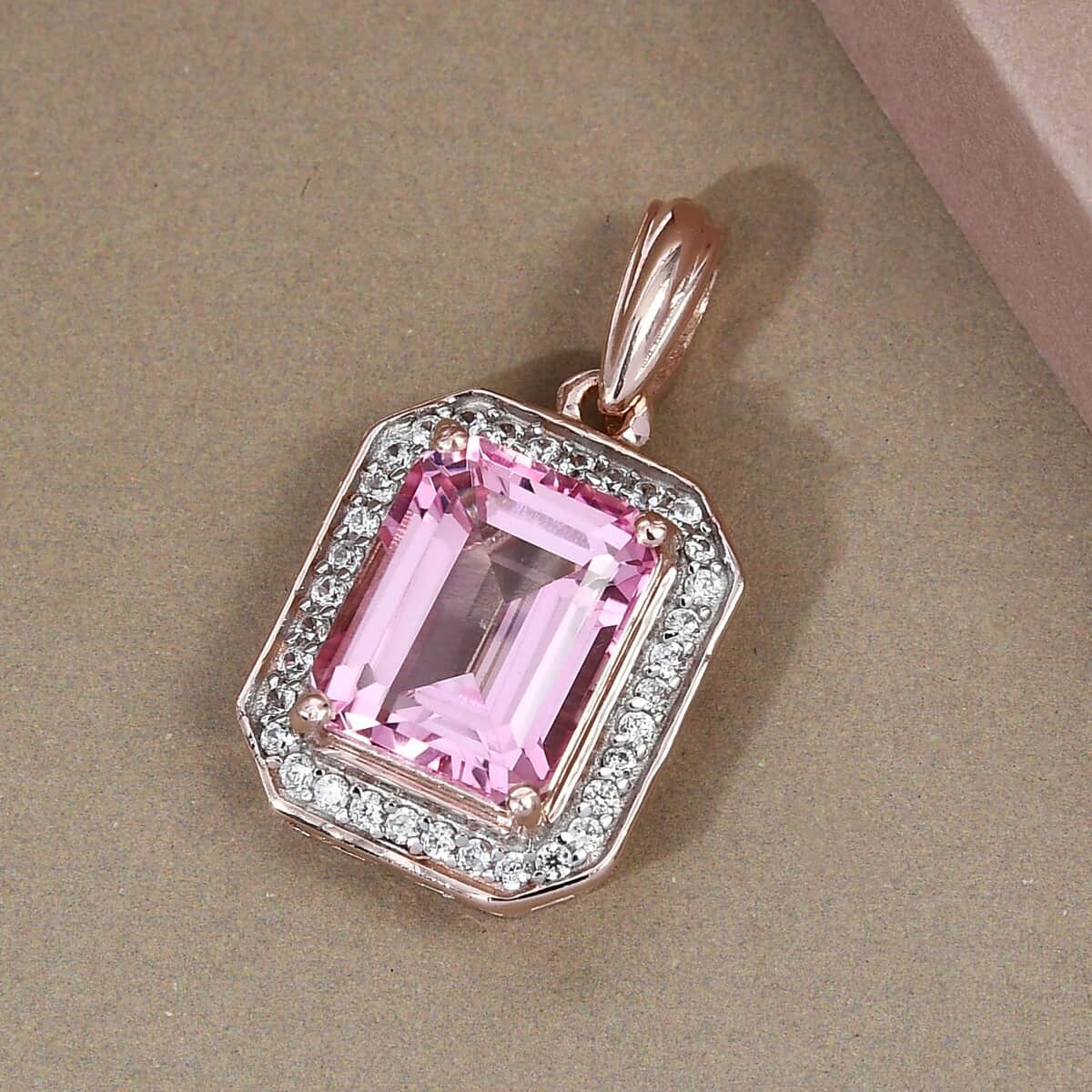 Pure Pink Mystic Topaz and Natural White Zircon Halo Pendant in Vermeil Rose Gold Over Sterling Silver 4.50 ctw image number 1