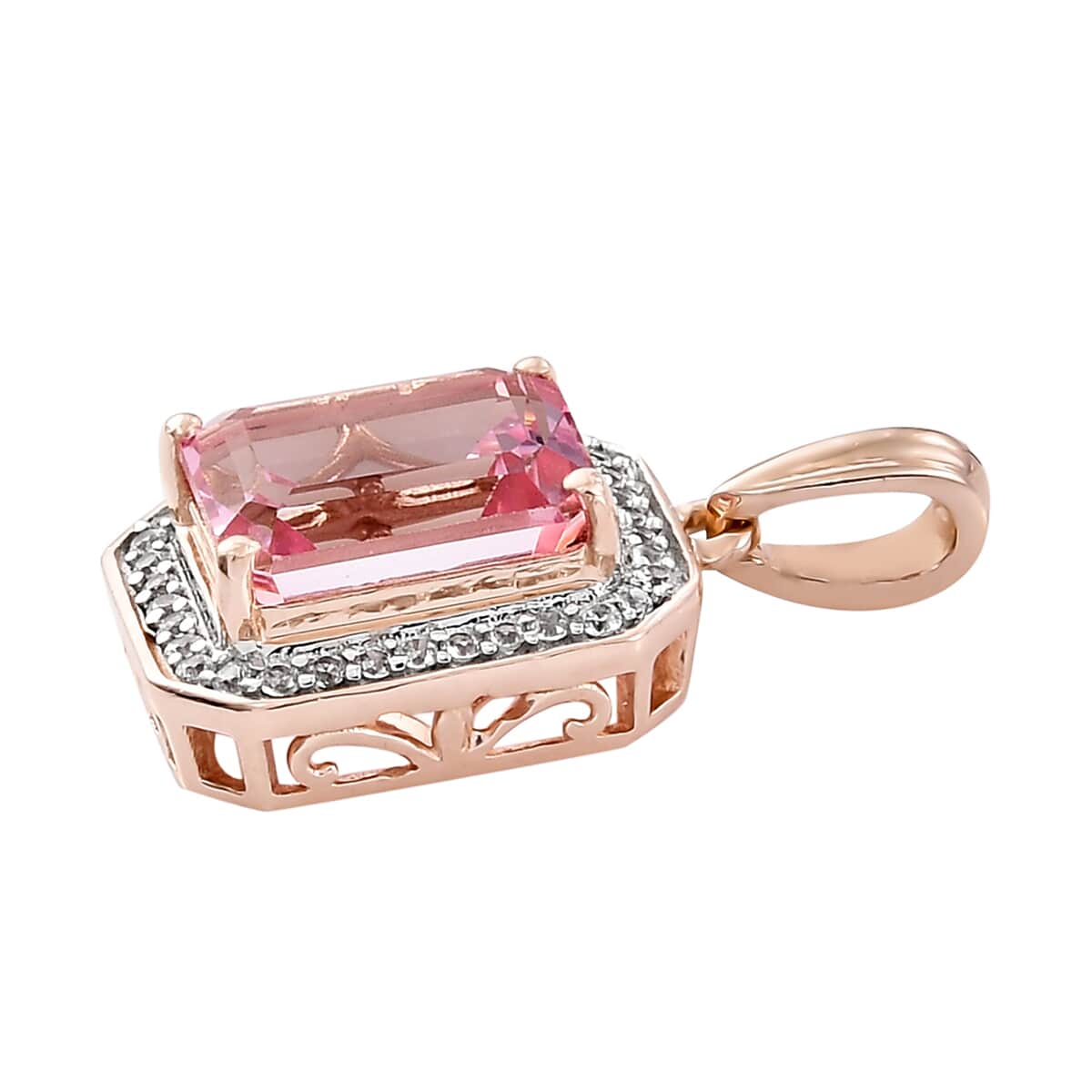 Pure Pink Mystic Topaz and Natural White Zircon Halo Pendant in Vermeil Rose Gold Over Sterling Silver 4.50 ctw image number 2