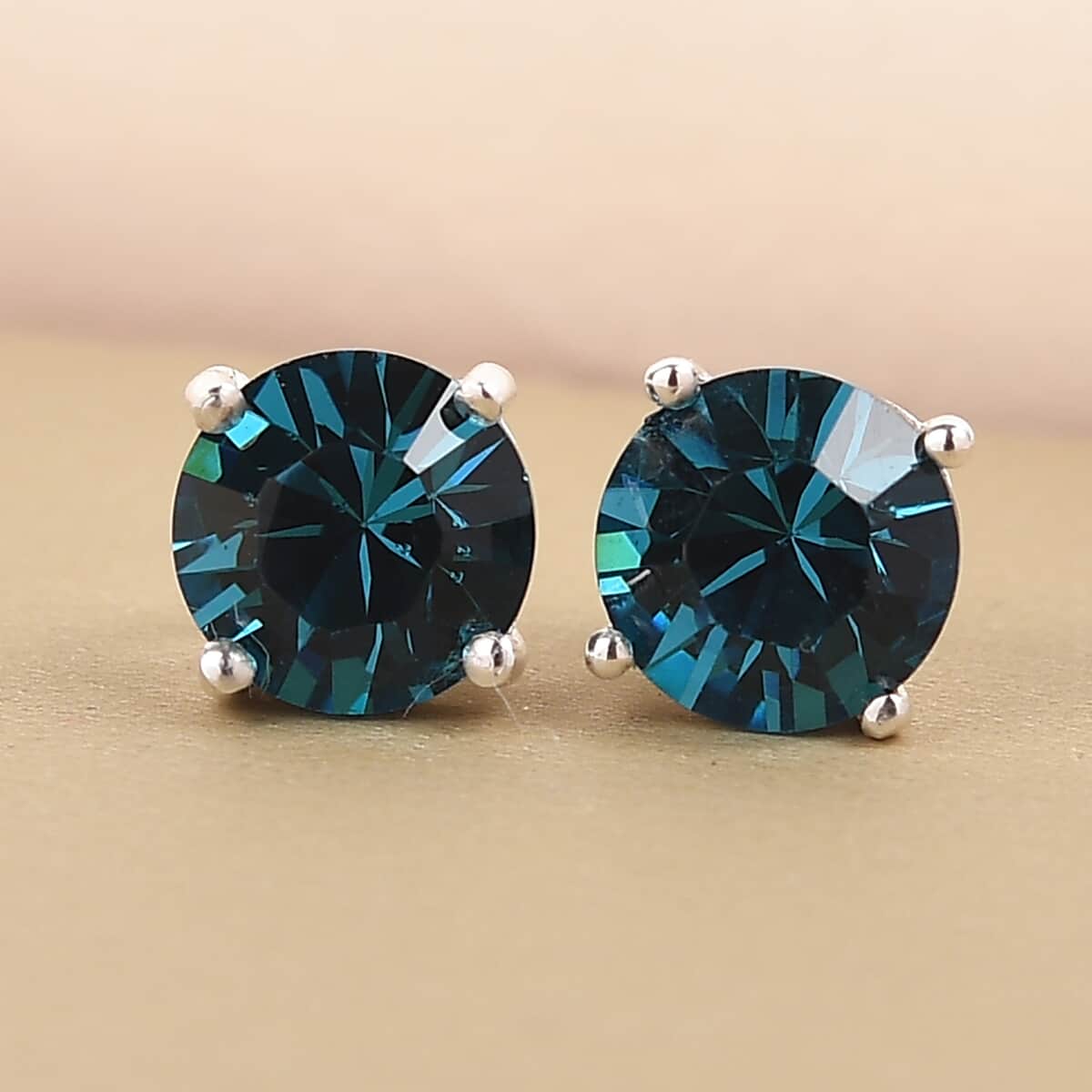 Indicolite Crystal Solitaire Stud Earrings in Sterling Silver image number 1