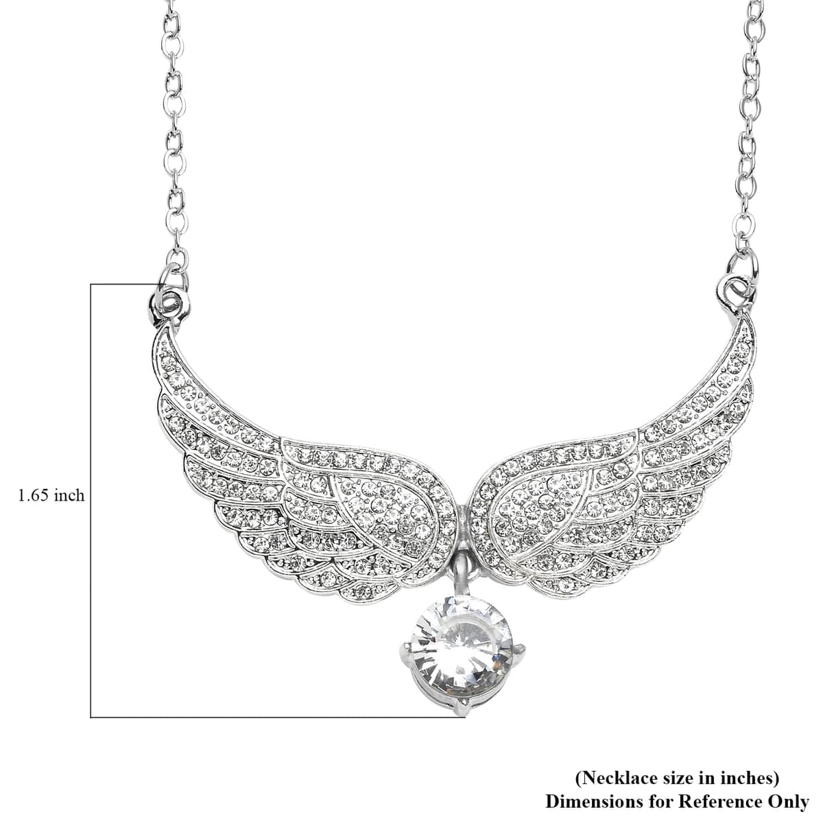 Simulated White Topaz and Austrian Crystal Angel Wings Necklace 20.5-22.5 Inches in Silvertone 1.50 ctw image number 6