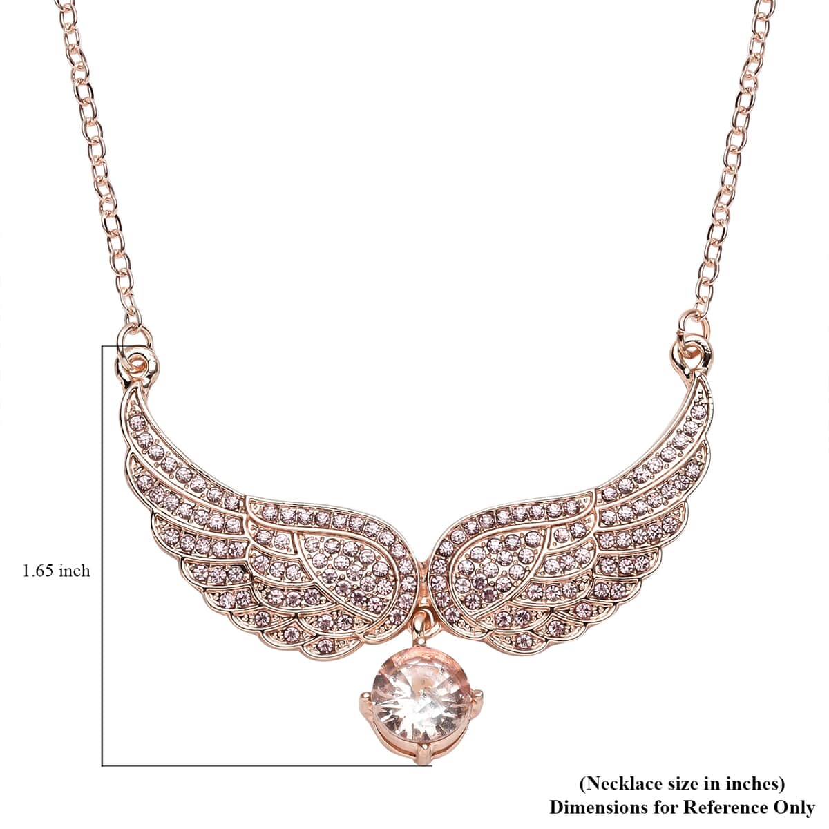 Simulated Pink Sapphire and Pink Austrian Crystal Angel Wings Necklace 20.5-22.5 Inches in Rosetone image number 6