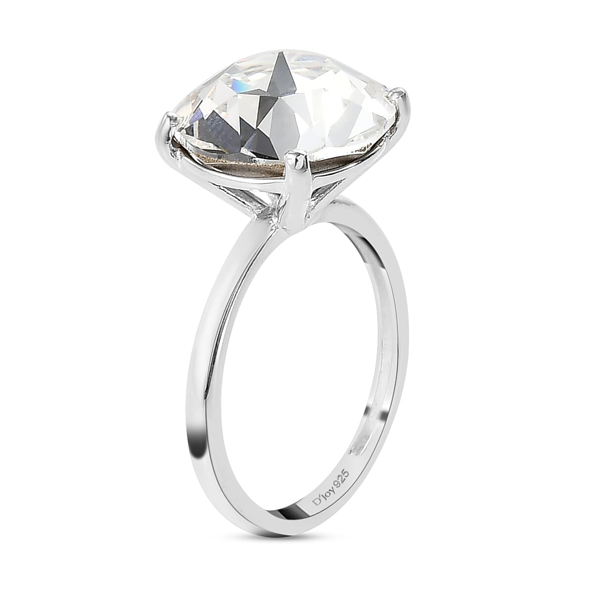 White Crystal Solitaire Ring in Sterling Silver (Size 10.0)