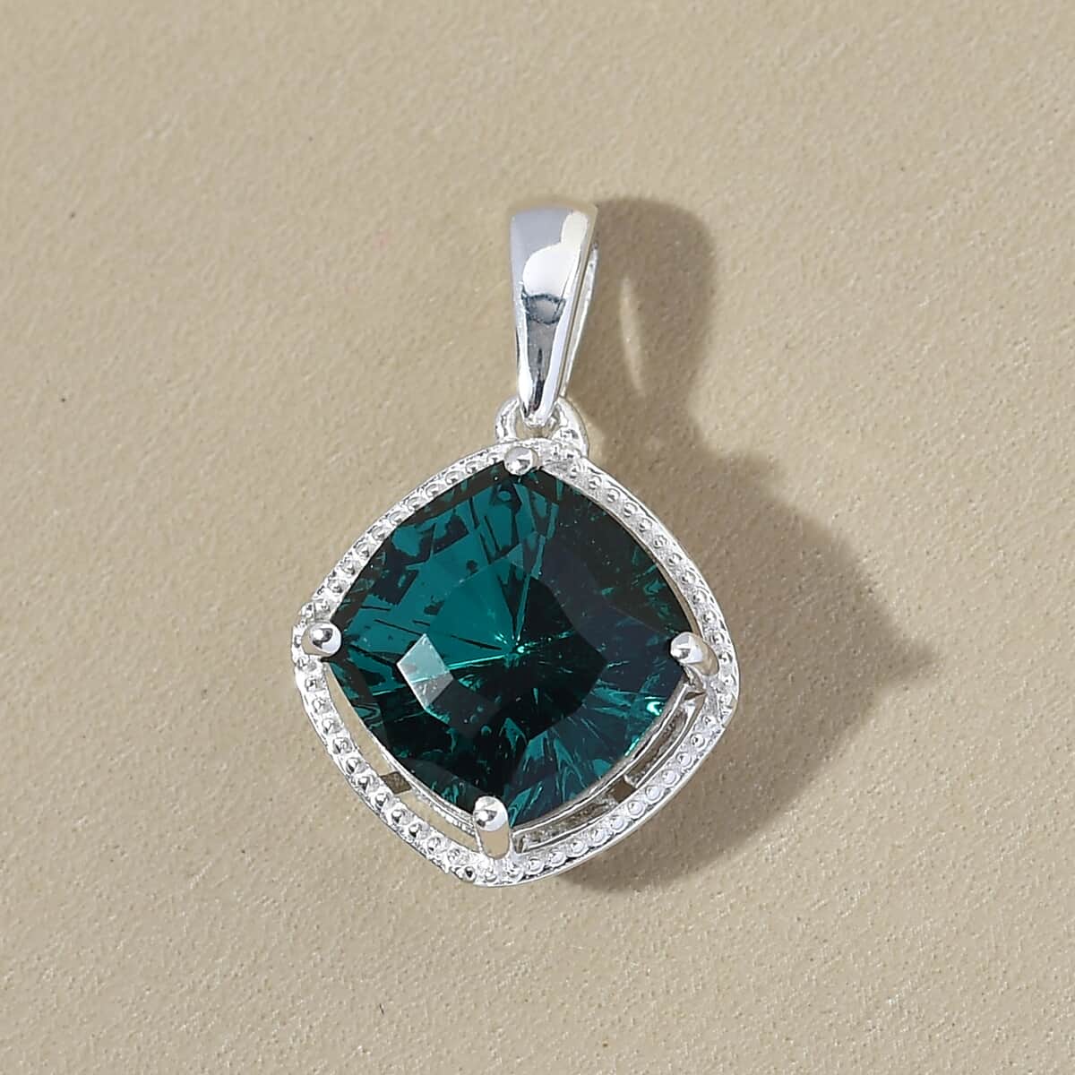 Emerald Crystal Solitaire Pendant in Sterling Silver image number 1