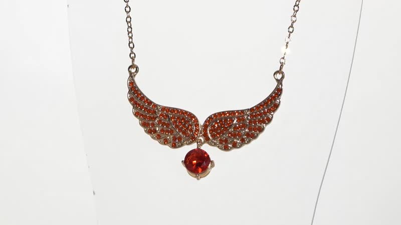 Simulated Orange Sapphire and Orange Color Austrian Crystal Angel Wings Necklace in Goldtone 20.5-22.5 Inches