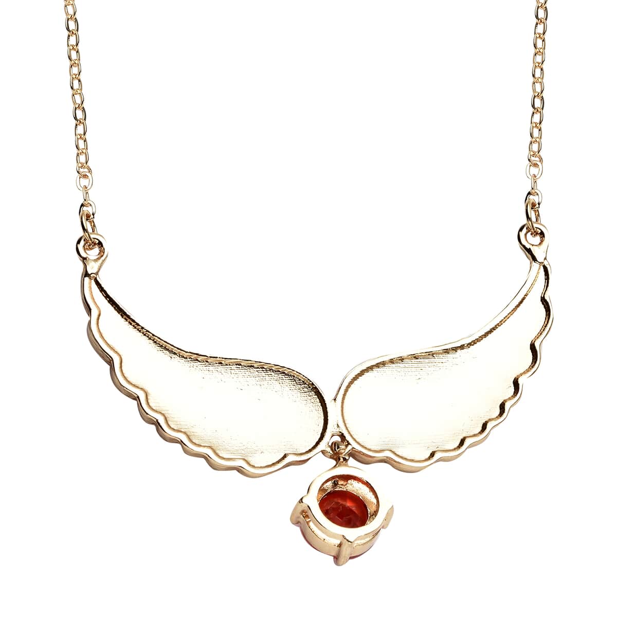 Simulated Orange Sapphire and Orange Color Austrian Crystal Angel Wings Necklace 20.5-22.5 Inches in Goldtone 1.50 ctw image number 4