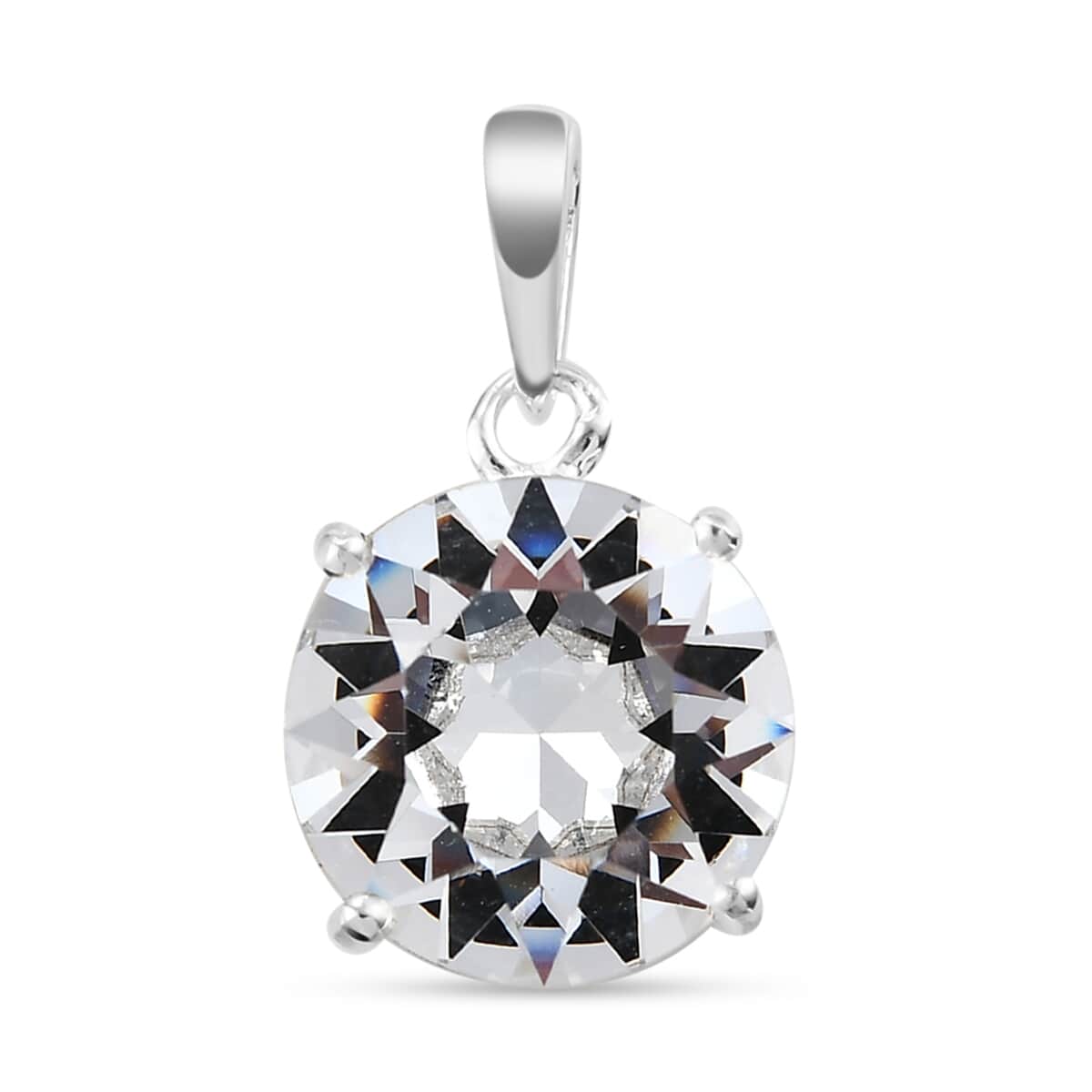 White Crystal Solitaire Pendant in Sterling Silver image number 0