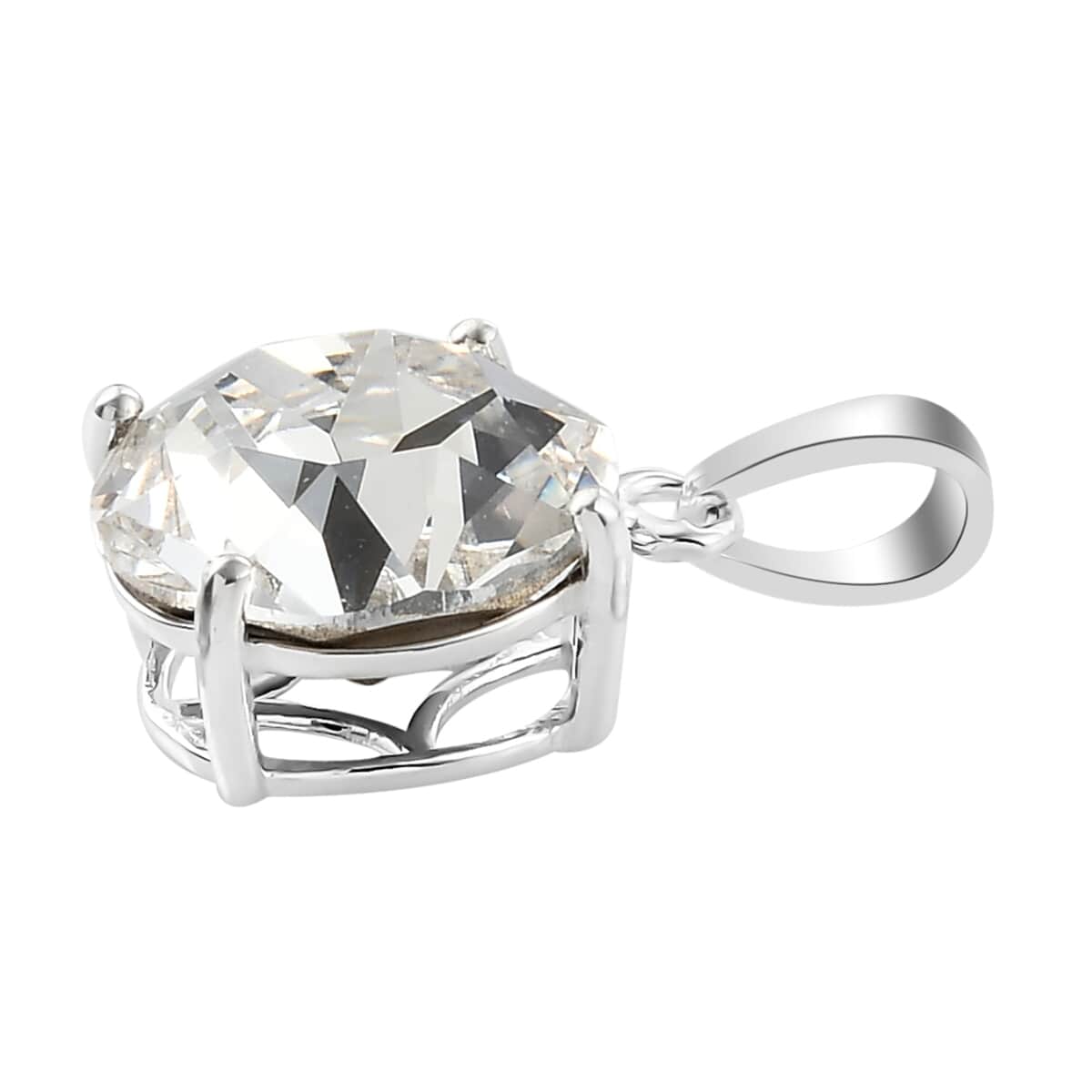 White Crystal Solitaire Pendant in Sterling Silver image number 2