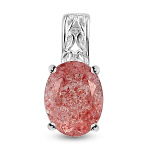 Cherry Quartz Solitaire Pendant in Sterling Silver 1.75 ctw