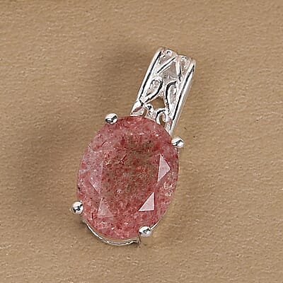 Cherry Quartz Solitaire Pendant in Sterling Silver 1.75 ctw