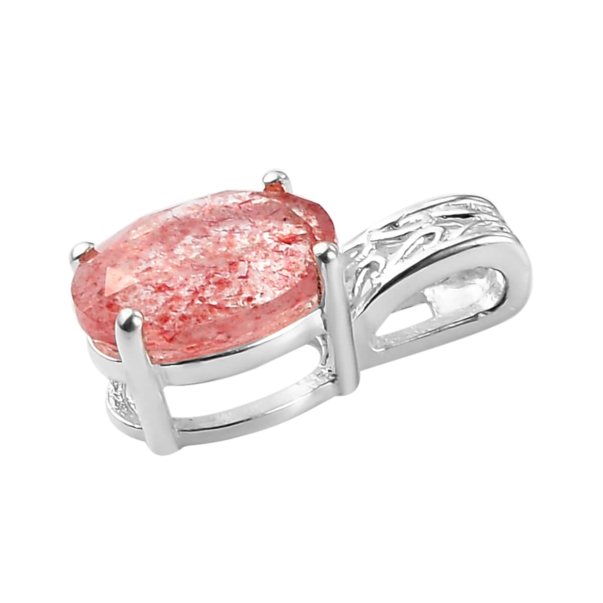 Cherry Quartz Solitaire Pendant in Sterling Silver 1.75 ctw image number 2