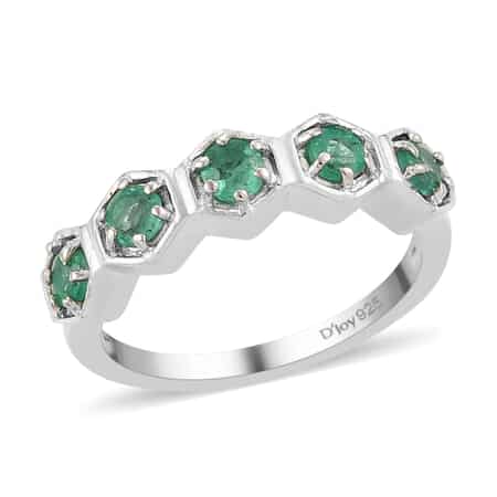 AAA Kagem Zambian Emerald 5 Stone Ring in Platinum Over Sterling Silver (Size 9.0) 0.50 ctw image number 0
