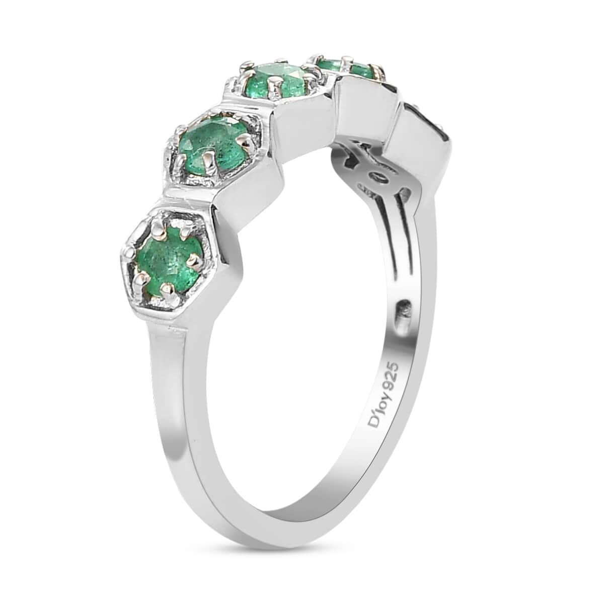 AAA Kagem Zambian Emerald 5 Stone Ring in Platinum Over Sterling Silver (Size 9.0) 0.50 ctw image number 3