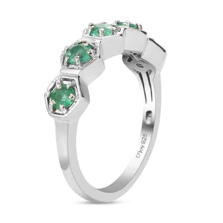 AAA Kagem Zambian Emerald 5 Stone Ring in Platinum Over Sterling Silver (Size 9.0) 0.50 ctw image number 3