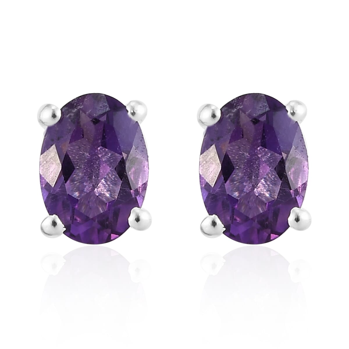 D'Joy Amethyst Solitaire Stud Earrings in Sterling Silver, Amethyst Jewelry, Birthday Anniversary Gift For Her 1.40 ctw image number 0