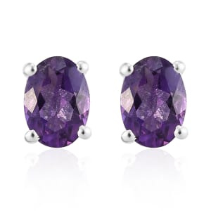 D'Joy Amethyst Solitaire Stud Earrings in Sterling Silver, Amethyst Jewelry, Birthday Anniversary Gift For Her 1.40 ctw