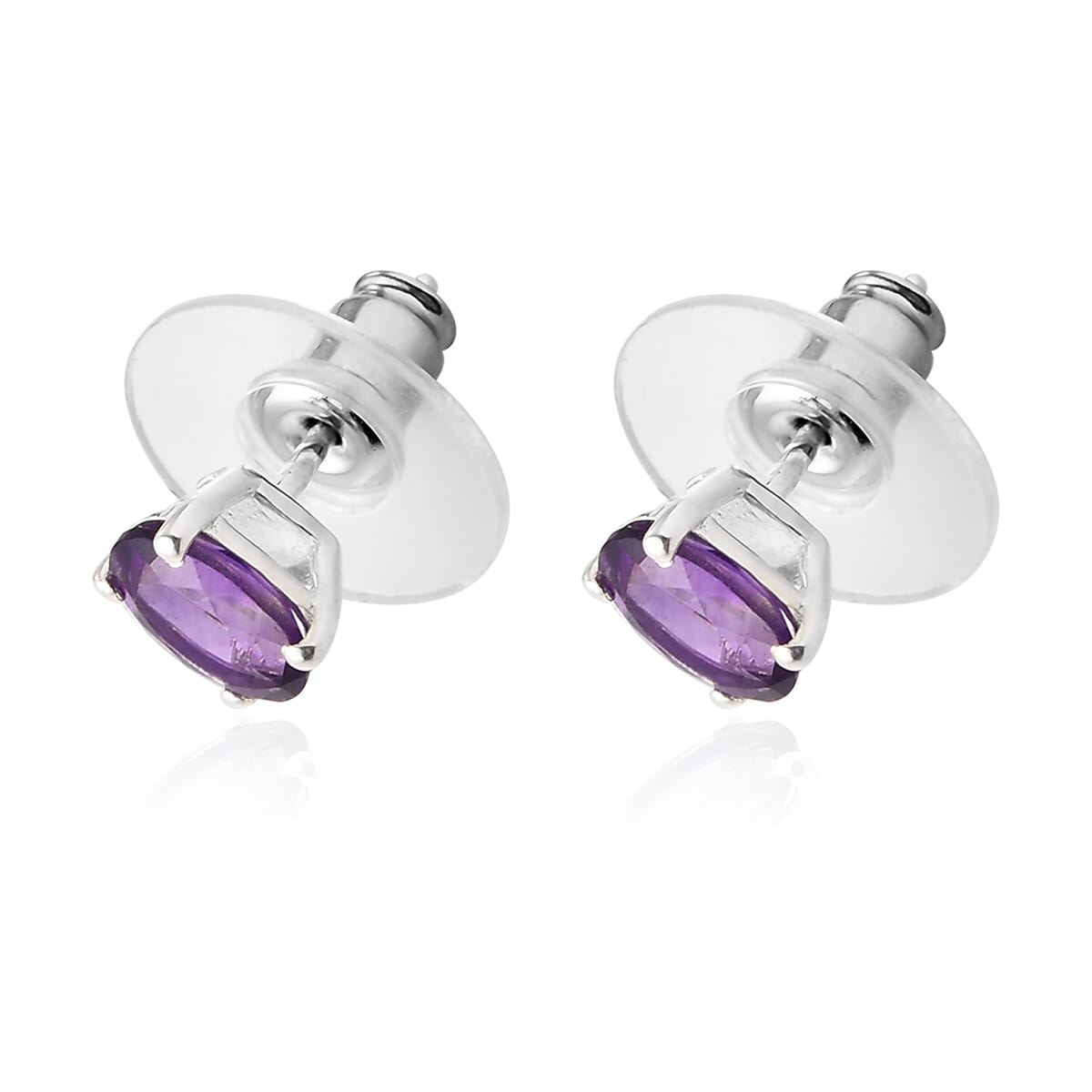D'Joy Amethyst Solitaire Stud Earrings in Sterling Silver, Amethyst Jewelry, Birthday Anniversary Gift For Her 1.40 ctw image number 3