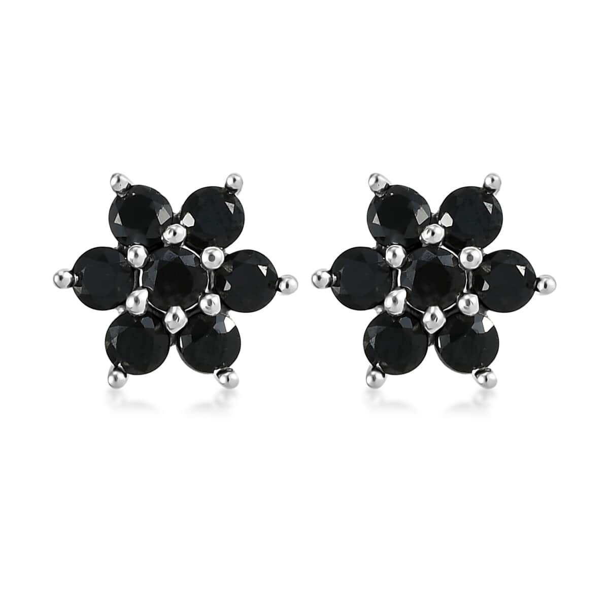 Natural Thai Black Spinel Floral Earrings in Sterling Silver 1.00 ctw image number 0