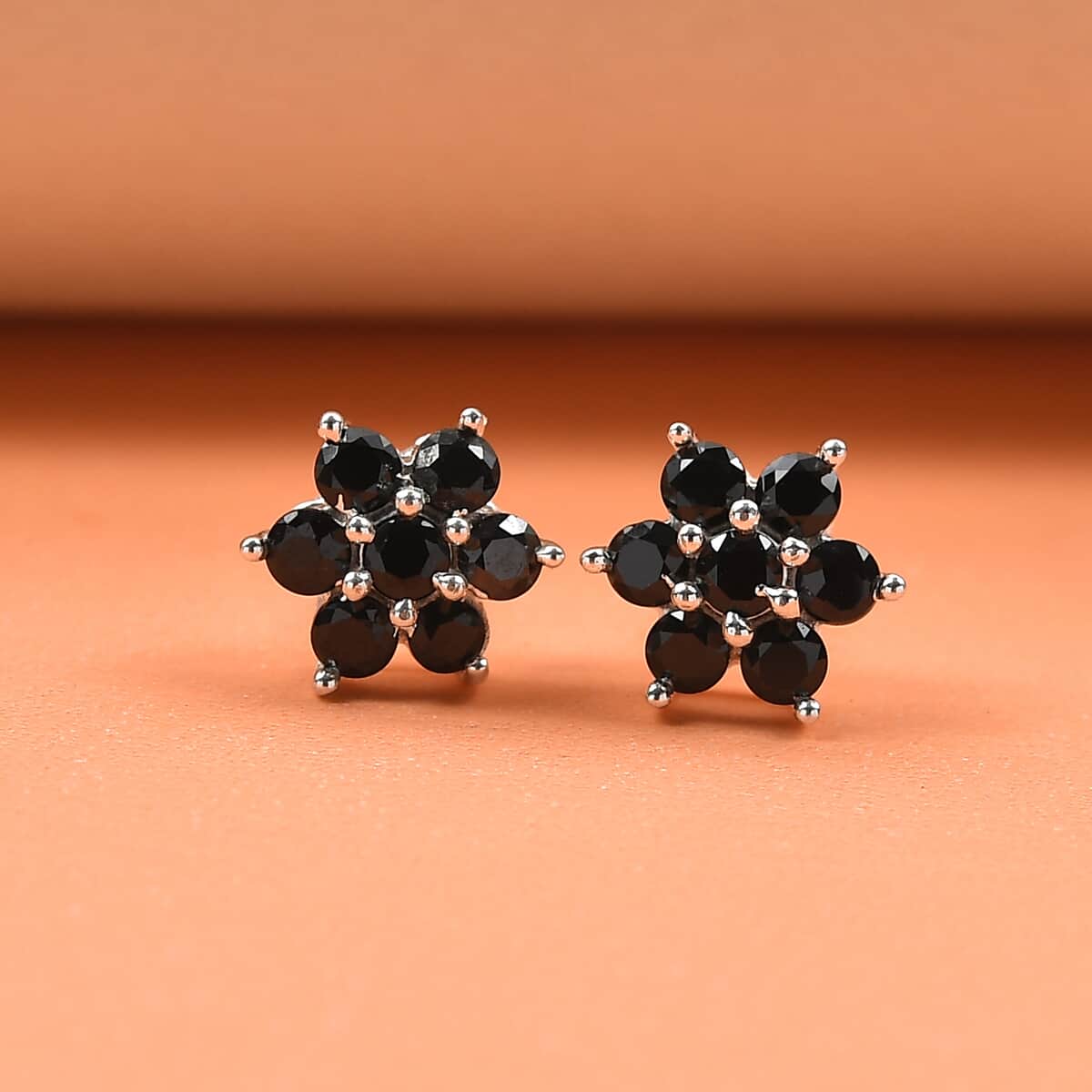 Natural Thai Black Spinel Floral Earrings in Sterling Silver 1.00 ctw image number 1