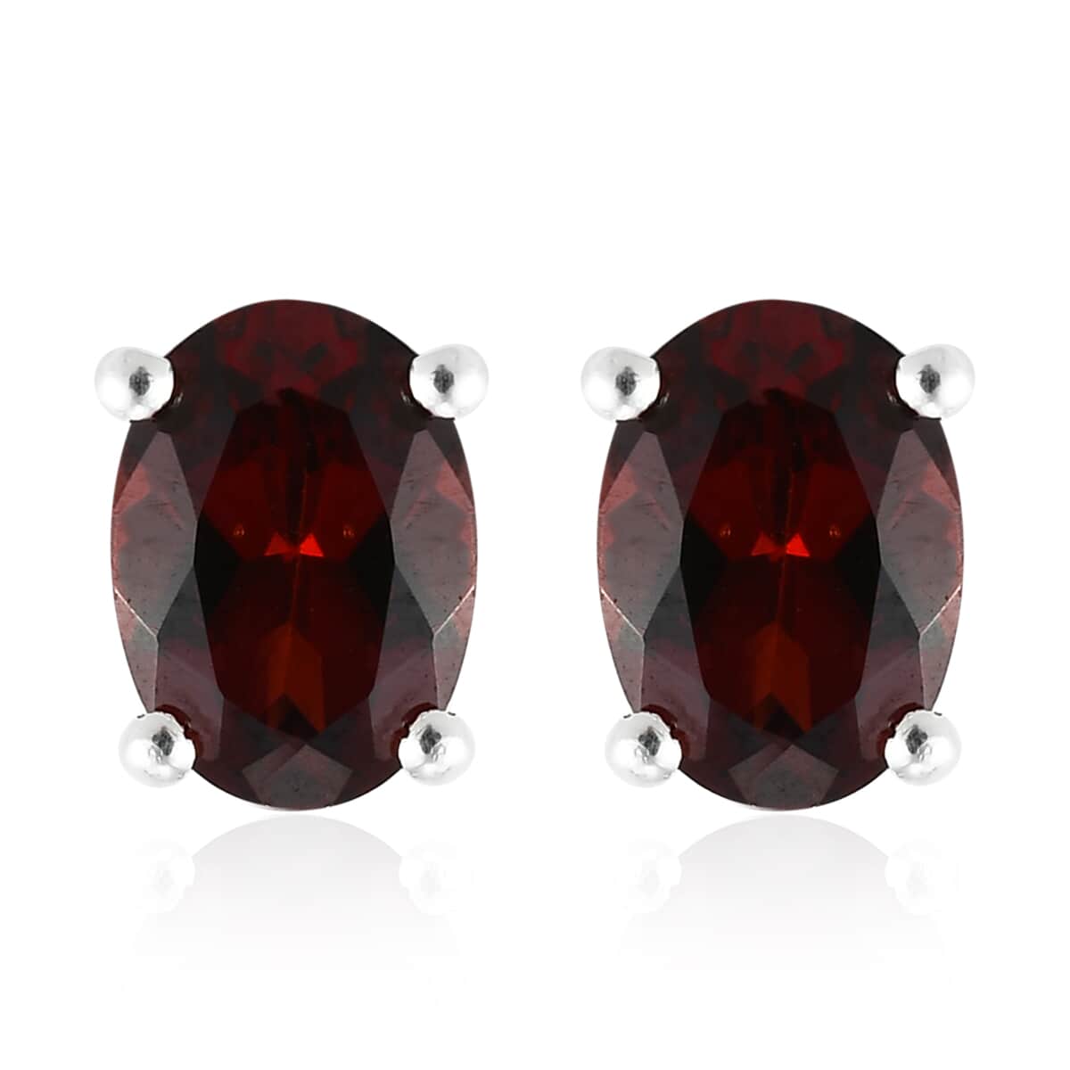 Mozambique Garnet Solitaire Stud Earrings in Sterling Silver, Garnet Jewelry, Birthday Anniversary Gift For Her 1.75 ctw image number 0