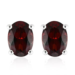 D'Joy Mozambique Garnet Solitaire Stud Earrings in Sterling Silver, Garnet Jewelry, Birthday Anniversary Gift For Her 1.75 ctw