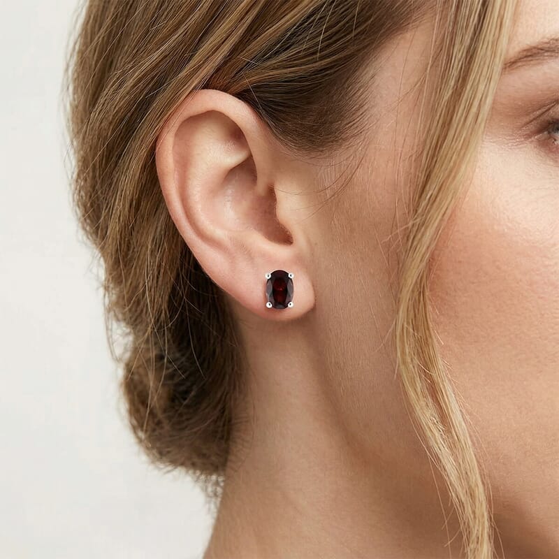 D'Joy Garnet Stud Earrings in Sterling Silver 1.85 ctw (Mozambique)