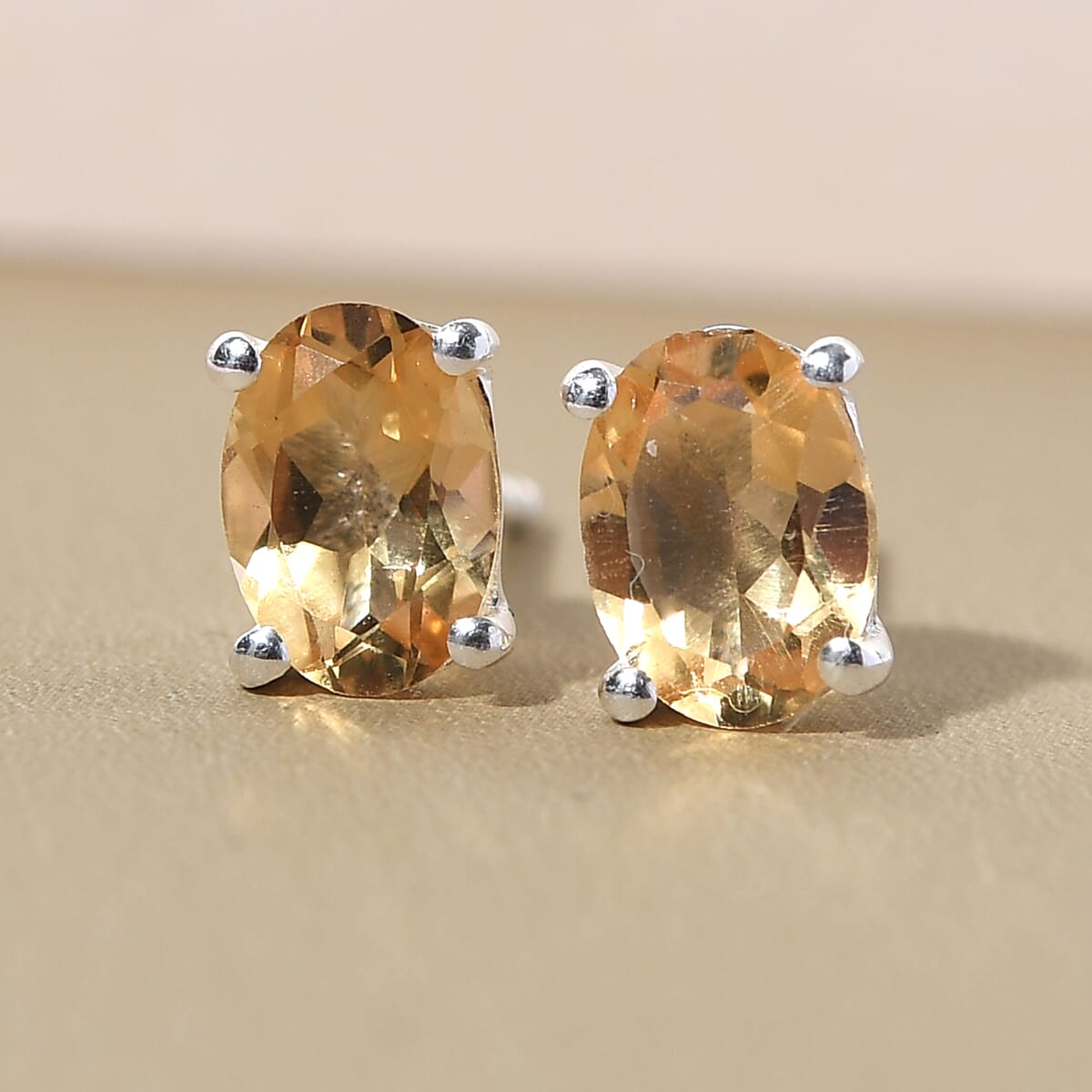 D'Joy Brazilian Citrine 1.35 ctw Solitaire Stud Earrings in Sterling Silver image number 1