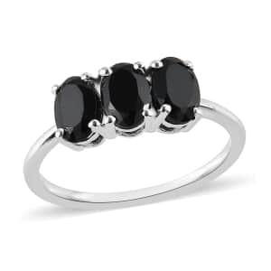 Thai Black Spinel 3 Stone Ring in Sterling Silver (Size 10.0) 1.65 ctw
