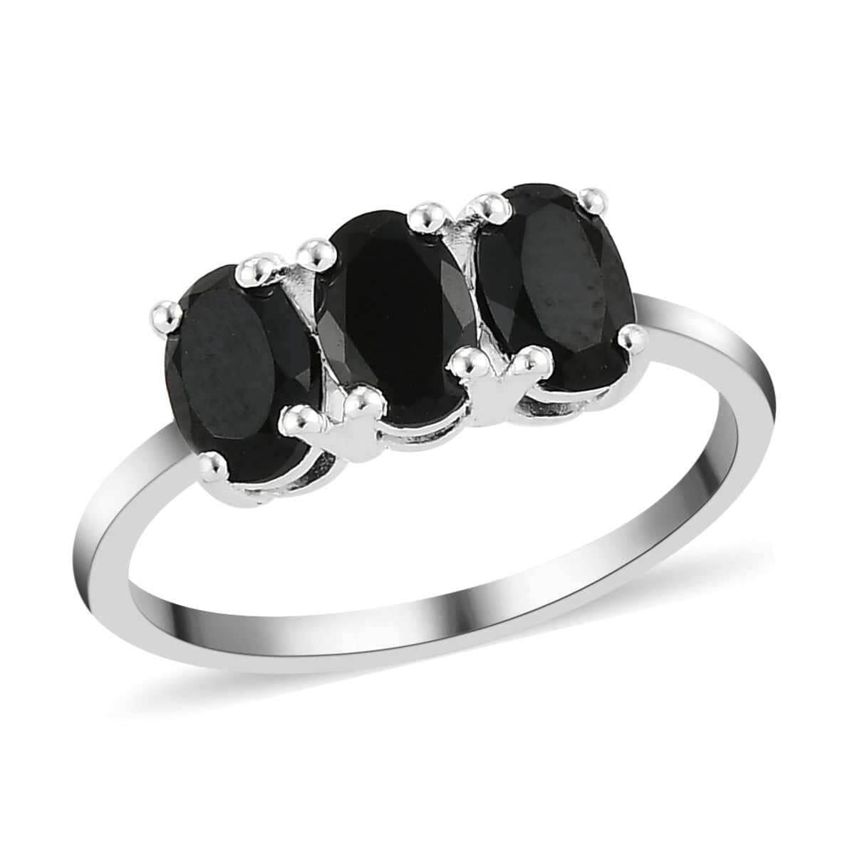 Thai Black Spinel 3 Stone Ring in Sterling Silver (Size 5.0) 1.65 ctw image number 0