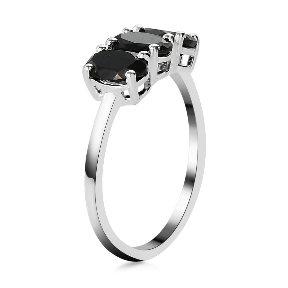 Thai Black Spinel 3 Stone Ring in Sterling Silver (Size 5.0) 1.65 ctw image number 3