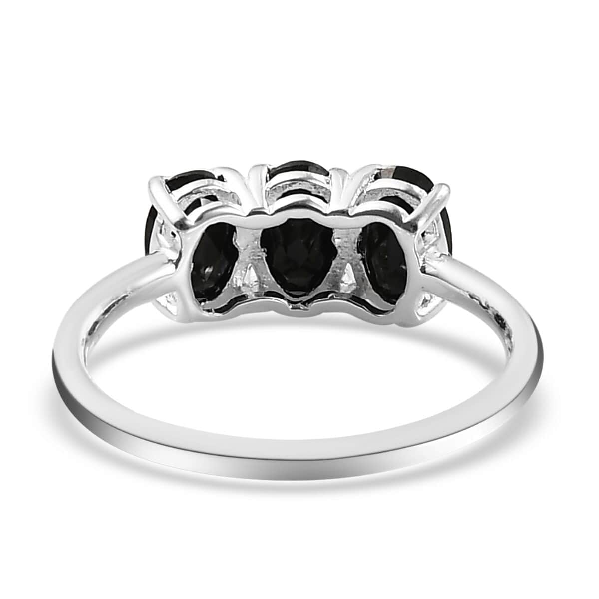Thai Black Spinel 3 Stone Ring in Sterling Silver (Size 5.0) 1.65 ctw image number 4