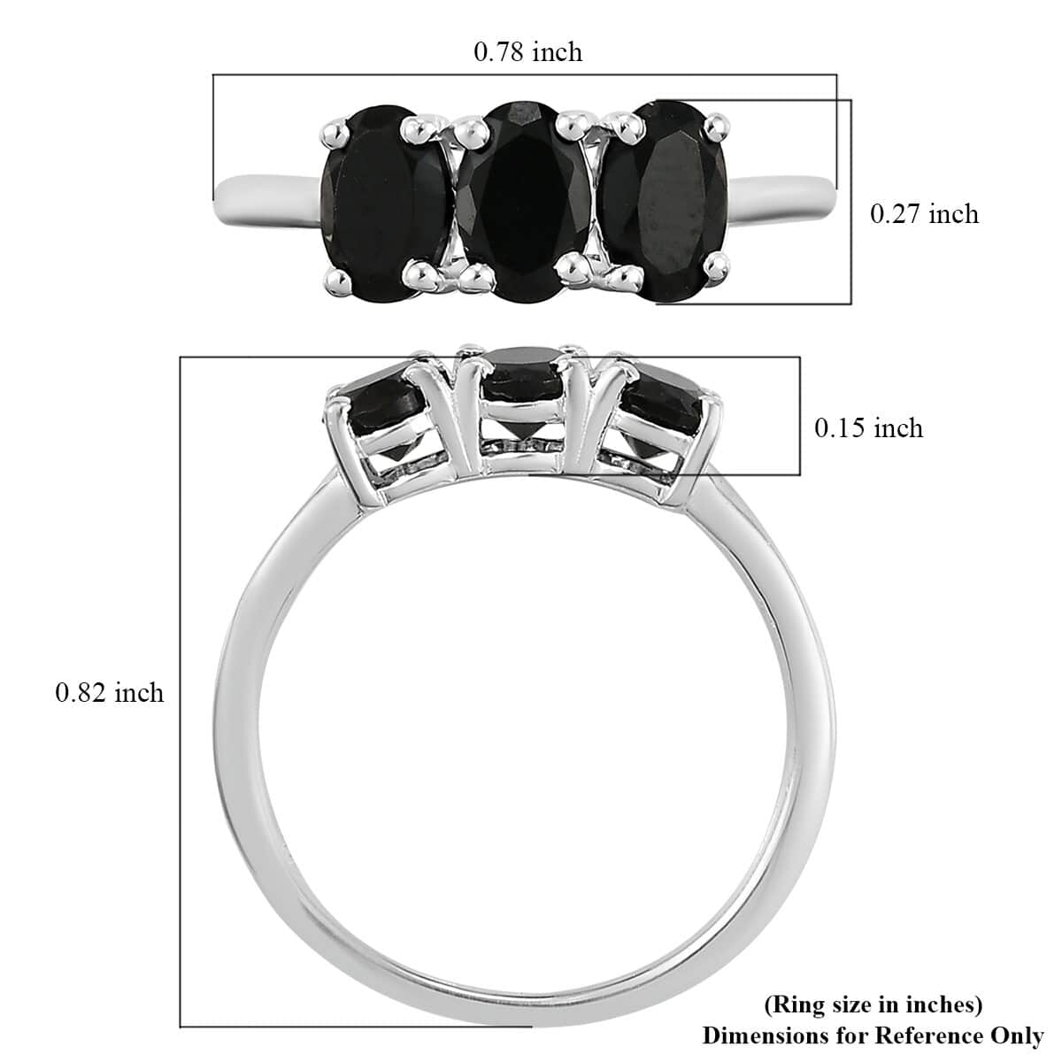 Thai Black Spinel 3 Stone Ring in Sterling Silver (Size 5.0) 1.65 ctw image number 5