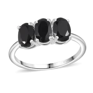 Thai Black Spinel 3 Stone Ring in Sterling Silver (Size 6.0) 1.65 ctw