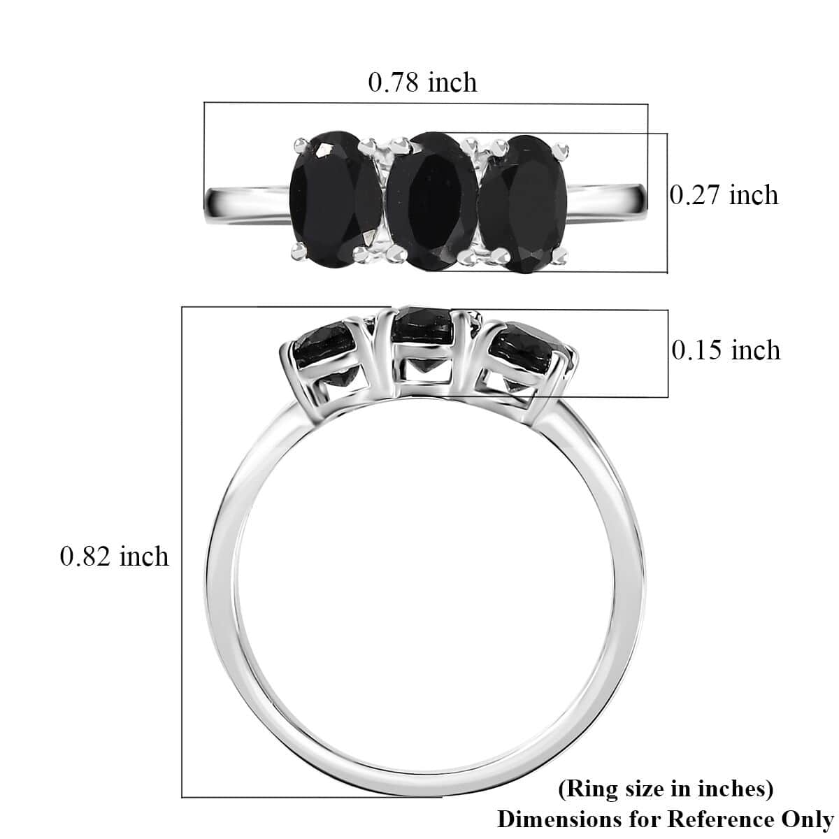 Thai Black Spinel 3 Stone Ring in Sterling Silver (Size 6.0) 1.65 ctw image number 5