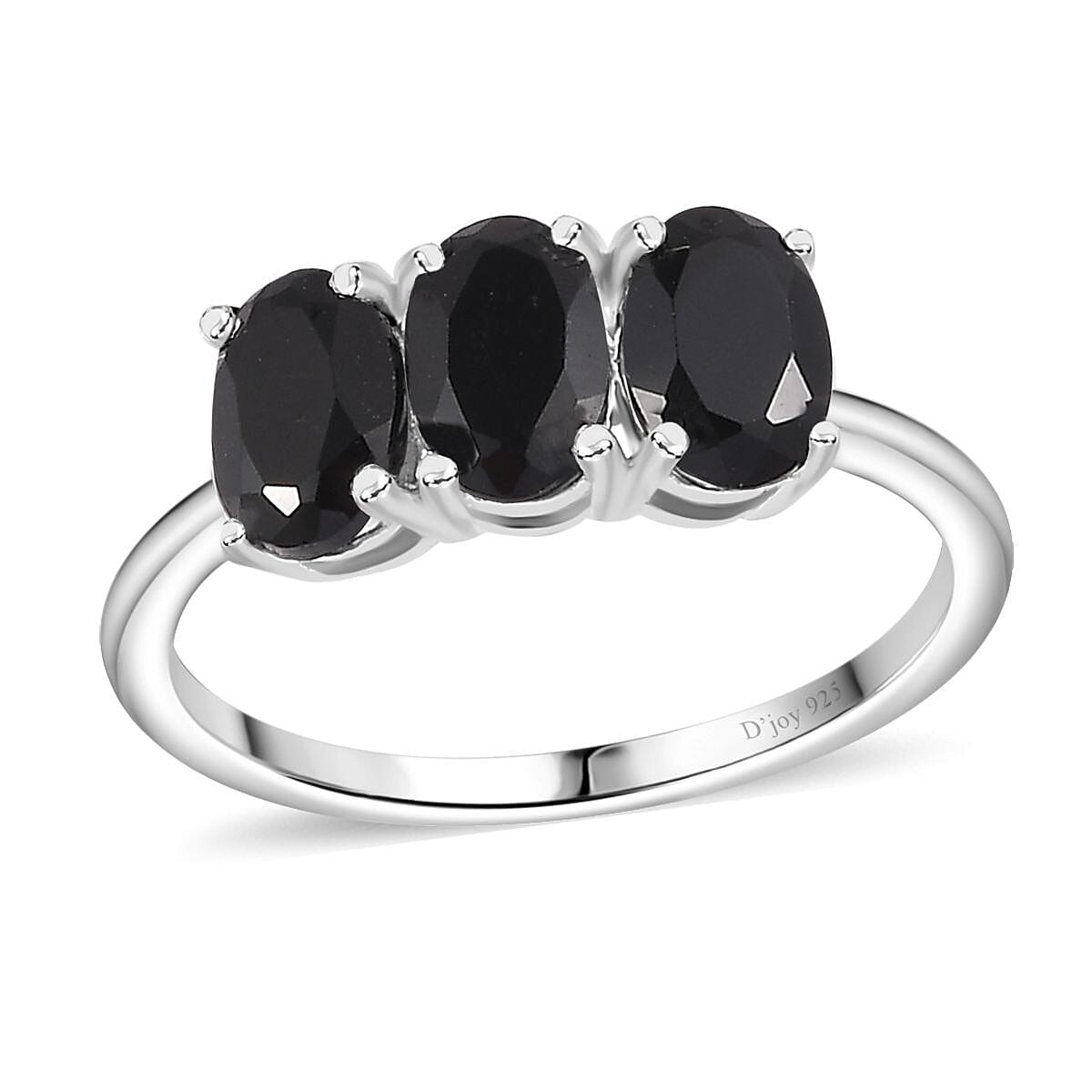 Thai Black Spinel 3 Stone Ring in Sterling Silver (Size 8.0) 1.65 ctw image number 0