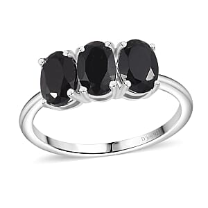 Thai Black Spinel 3 Stone Ring in Sterling Silver (Size 8.0) 1.65 ctw